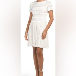 SHO BY TADASHI SHOJI White Short Sleeve Knit Mini Dress
